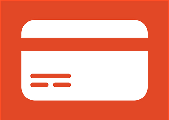 Orange rectangle with white credit card graphic