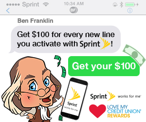 Sprint activation bonus graphic with ben franklin and $100